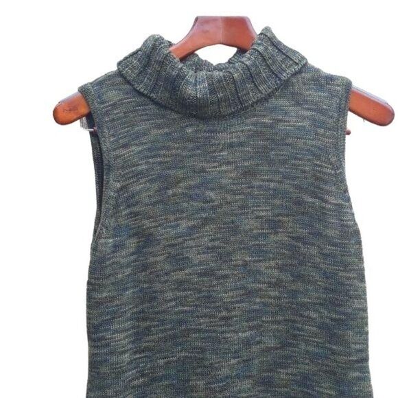 Calvin Klein Dress Sweater Marled Knit Sleeveless Cowl Tunic Pockets Green Sz L - Picture 6 of 9